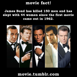 movie:  James Bond has killed 150 men and has slept with 44