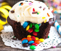 lustingfood:  Surprise M&M Chocolate Cupcakes 