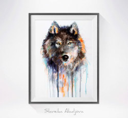 artprintsoflimppimps:  Charcoal Wolf watercolor painting print