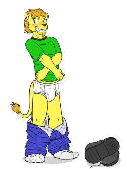 Anthro Lion dude taking off his clothes.Just a little something