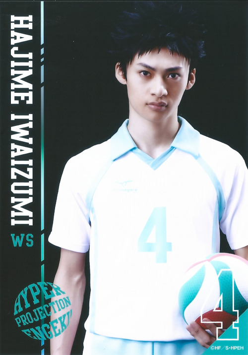 nimbus-cloud:   Hyper Projection Engeki Haikyuu Aoba Johsai Bromide Scans - Third Years Oikawa Tooru - Asuma KousukeIwaizumi Hajime - Hirata YuyaMatsukawa Issei - Hatakeyama RyoHanamaki Takahiro - Kanai Sonde Please credit for scans; these are NOT cosplay