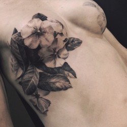 cakesandspanks:skindeeptales:Double mastectomy floral tattoo“The