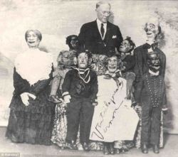 sixpenceee:  Ventriloquist Jules Vernon with his family of puppets.