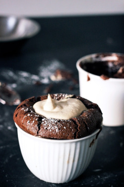 sweetoothgirl:  Flourless Dark Chocolate Souffle with Earl Grey