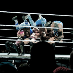 the-anvilette: Natalya, Tyson and Cesaro perform a Triple Suplex