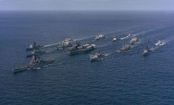 sailnavy:  Battle Group - USS Midway & USS Iowa underway