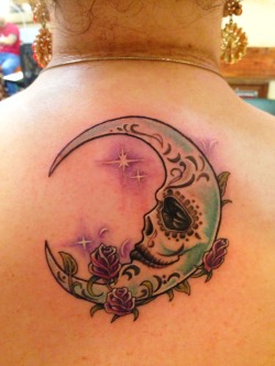 fuckyeahtattoos:  This is my moon/dia des los muertos tattoo.