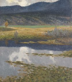 peira:  Gustaf Fjaestad:  Landskap med vattendrag och berg (1890s)