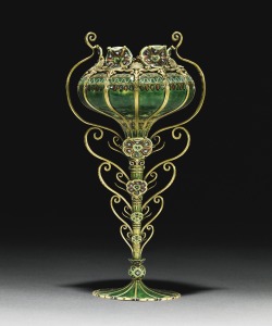 cgmfindings:Tiffany gold, diamond and enamel two-handled vaseTiffany
