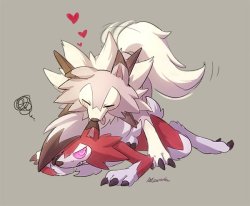 lucario-theaurapokemon:Lycanroc Midday/Midnight - Source