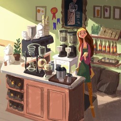 victoriaying:  #bighero6 concept art, honey lemon as a barista