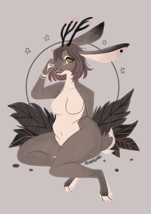 reimenaashelyee:Woah surprise!! But I got commissioned to design a jackalope fursona. I really liked doing these character designs for the Furs so if anyone wants to commission something I’m happy to do more. (I prefer designing with clothes though