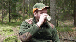 FORREST CAMPSITE 1. Friend taking a swig of coffee: “Dude,