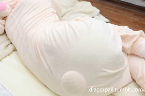 paddedinjapan:  liljennie:  diaperpail:  Itâ€™s a bit wet (â‰§â–½â‰¦)  Iâ€™m not sure whether thatâ€™s a sleeper, onesie, etc., but I canâ€™t dislike it. Â It has a BUNNY TAIL, dangit! Â It grabs me and tells me to search the web until I find one like