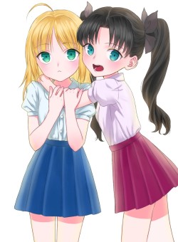 saber and toosaka rin (fate/stay night and fate (series)) drawn