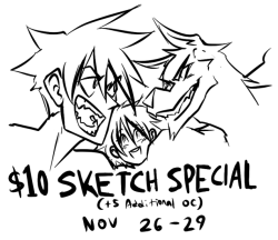 From Nov 26-29, sketch commissions are half off! 10 USD for a