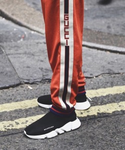 blvck-zoid:Gucci Joggers and Balenciaga Sock Runner