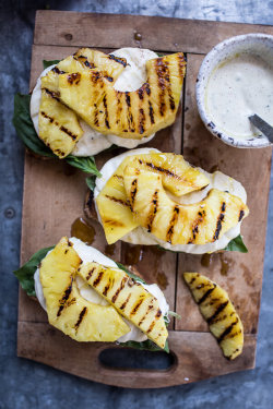 foodffs:  Grilled Pineapple Caprese Eggs Benedict with Coconut-Almond