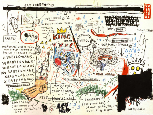 artist-basquiat:  King Brand, 1983, Jean-Michel BasquiatMedium: