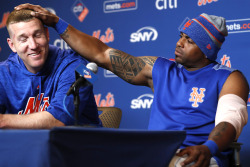 harveydegrom:Todd Frazier and Yoenis Cespedes during a press