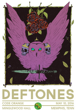 goat-rat:Gig Poster for Deftones show at Minglewood Hall, Memphis,
