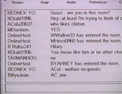 contac:  An AOL chat room in the mid-90s.  As you can see from