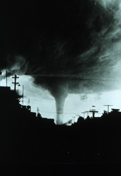  Tornado approaching Canadian city. Vulcan, Alberta, Canada.