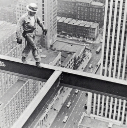 vieuxmetiers:  Steel Worker on Socony Mobil Building, 1955. 