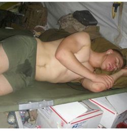 Very sexy army man pissed his shorts in his sleep.  SO FUCKING