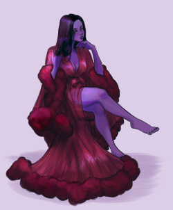 bevsi:a commission of widowmaker in a dramatic dressing gown
