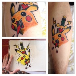 chrishxcxxx:  Tattooed this bad ass pikachu today !!! Was so