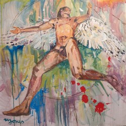 godsandfools: “Icarus”  36 x 36″ acrylic on canvas ©