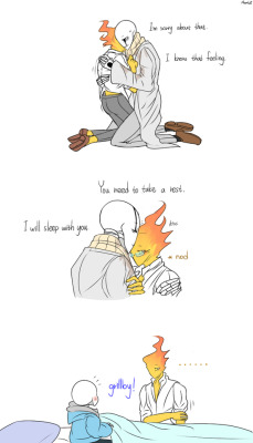 mooncatyao:  [Family] Grillby & little Sans<First part>(Previous)/(NEXT)[GLS