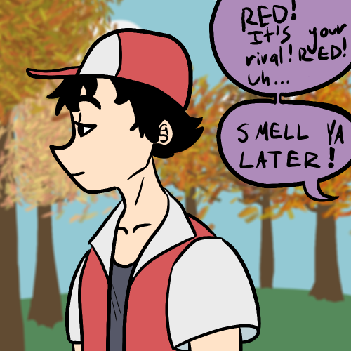 alexs-pokeblog:  red is smiling a little :) oh rivalry  