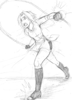 katykiddo:  Sketch of Sakura in the Kazekage rescue arc. Back