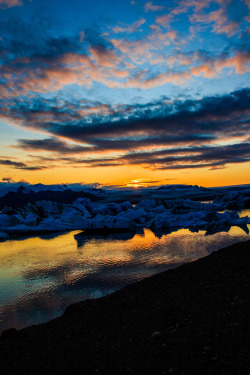 nature-hiking: Sunset over a glacial lake - Jokulsarlon, Iceland,