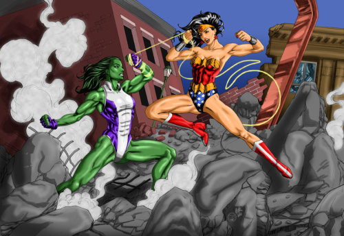 rule34andstuff:  Wonder Woman Vs. She-Hulk.
