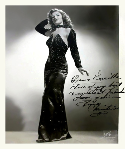 burleskateer: Tina Christine    Vintage 50’s-era promo photo personalized to Burlesque enthusiast, Ben Hamill: “To Ben & Lucille  — Two of my best & sweetest friends, Love you — Tina Christine ”.. 