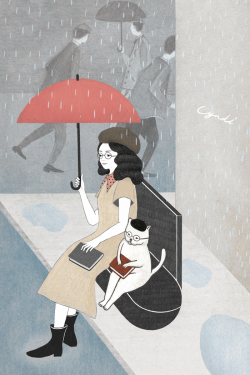 bibliolectors:Readers in the rain / Lectores bajo la lluvia (ilustración
