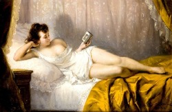 books0977:   Unknown. Lady reading a book in the boudoir. Wladyslaw