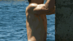 aplethoraofmen:  So hot, he had to take a quick dip in the lake