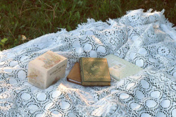 loribirkbeck:During sunset, reading books in the meadow.