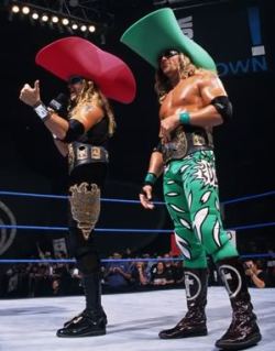realplexxx:  edge & christian in the ring wearing big hats