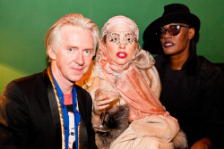 gagaroyale:  Philip Treacy, Grace Jones and Gaga at a London