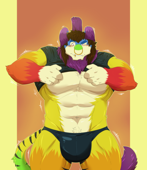 rainbowjulian: One problem with being a growing monster is that your clothes never fit for very long   Art by   Rikitsu on FA! 