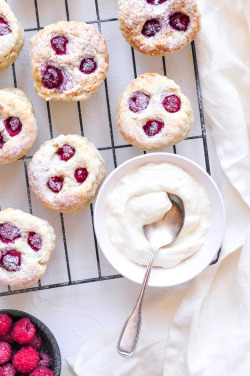 fullcravings:Raspberry Scones with Homemade Clotted Cream Like