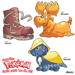 pettyartist:  darrencalvert:  Canadian Pokémon emerge from the