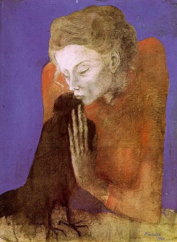 art-centric:  Woman with raven Pablo Picasso, 1904 