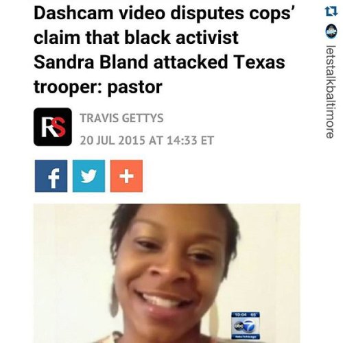 #Repost @letstalkbaltimore ・・・ (rawstory) The #Texas state trooper who stopped #SandraBland was apparently planning to let her off with a written warning until he became angry when she refused to put out the cigarette she was smoking in her car.