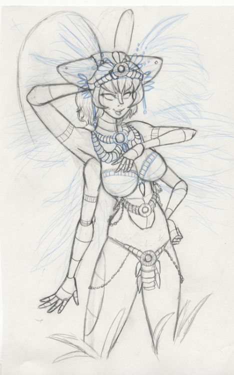 Work in progress on next month’s pin-up for my ฟ Patreon supporters. The final will be a shiny high res, rendered piece. I was stumped on her outfit until I was bombarded by the Dish Network’s “beautiful game” commercials.